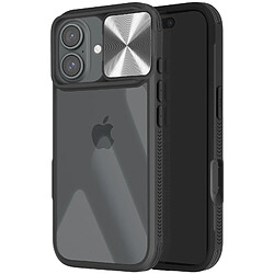 Avizar Coque pour iPhone 16 Bi-matière Cache Caméra Coulissant Compatible QI Noir 