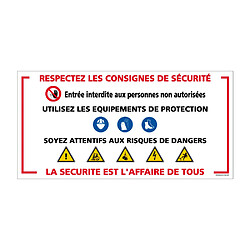 Signaletique Biz Panneau Chantier "Respectez les consignes de sécurité" (W0032). Signalisation de chantier provisoire. Akilux 3,5 mm en 800 x 400 mm 