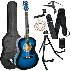 3rd Avenue Pack guitare acoustique avec sangle, Support pour guitare, un accordeur, médiators et cordes - bleu