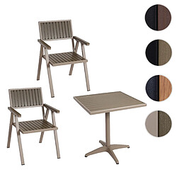 Mendler Lot de 2 chaises de jardin + table de jardin HWC-J95, chaise table Outdoor, alu aspect bois ~ champagne, gris 