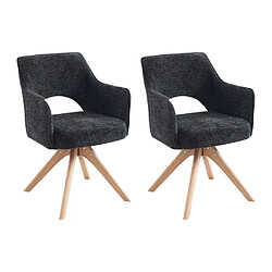 Vente-Unique Lot de 2 chaises pivotantes avec accoudoirs en tissu et chêne - Noir - KONYA