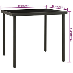 Avis vidaXL Table à dîner d'extérieur Anthracite 80x80x72 cm Verre et acier