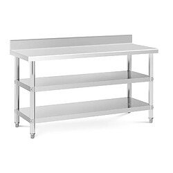 Helloshop26 Table de travail acier inoxydable avec dosseret - 150 x 60 x 16,5 cm - 226 kg - 2 tablettes 14_0007320