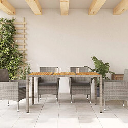 Avis Maison Chic Table de jardin | Table d'extérieur et dessus en bois d'acacia gris résine tressée -GKD59303