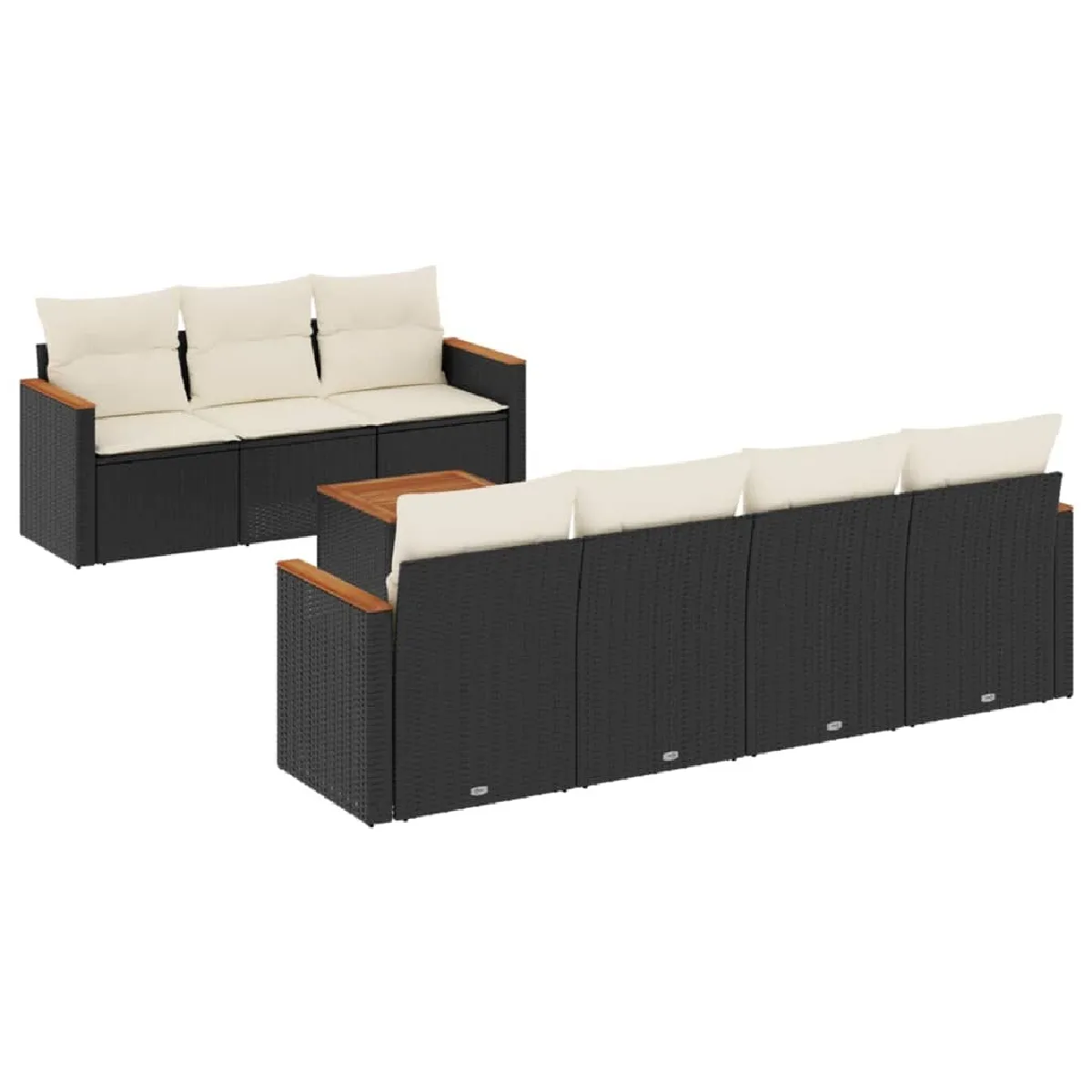 Maison Chic Ensemble Tables et chaises d'extérieur 8 pcs avec coussins,Salon de jardin noir résine tressée -GKD570395