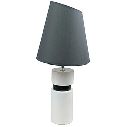 Corep Grande lampe a poser ceramique blanc et noir et abat jour gris Lampe à poser pied en ceramique noir et blanc. Hauteur 53 cm. Ampoule basse consommation......