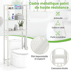 Avis Helloshop26 Meuble wc au-dessus de toilettes étagère de rangement en métal dispositif anti-basculement 3 crochets 3 étagères 63 x 26,5 x 170 cm blanc 20_0003389