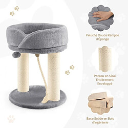 Avis Helloshop26 Arbre à chat tour d'arbre griffoir 2 plateformes avec perchoir à dessus souple boule de fourrure 53 cm corde en sisal gris 20_0009767