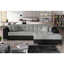 VENESETTI Canapé d'angle convertible en tissu gris et simili noir de qualité, 5 places, angle droit (vu de face) - SOHO