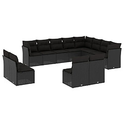 vidaXL Salon de jardin 12 pcs avec coussins noir résine tressée