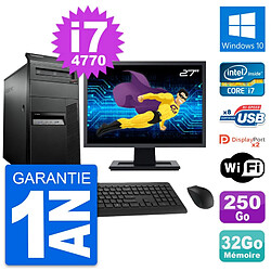 PC Tour Lenovo M93p Ecran 27" Core i7-4770 RAM 32Go Disque 250Go Windows 10 Wifi - Occasion