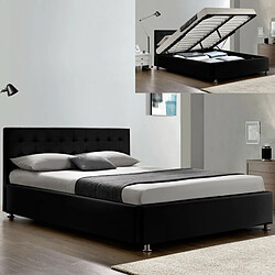 Meubler Design Lit Complet Sommier Relevable + Tête De Lit + Cadre De Lit Capitole - Noir - 160x200