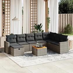 Maison Chic Ensemble Tables et chaises d'extérieur 9 pcs avec coussins,Salon de jardin gris résine tressée -GKD628452