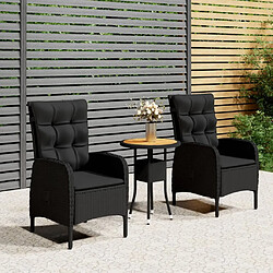 Maison Chic Mobilier de table de bistro et chaises de jardin 3 pcs Résine tressée Noir -GKD389593