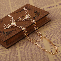 Mode Xmas Deer Head Elk Tips Double Chaînes Tassel Collier Broche Broche Or pas cher