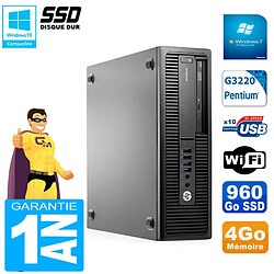 PC HP EliteDesk 800 G1 SFF Intel G3220 4Go Disque 960 Go SSD Graveur DVD Wifi W7 - Occasion