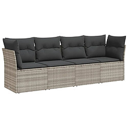 vidaXL Salon de jardin 4 pcs avec coussins gris clair résine tressée