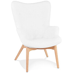 Alterego Fauteuil à oreilles style scandinave 'TRAPEUR' en tissu bouclé blanc