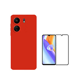 Kit de film en verre trempé de la couverture de 5D + couvercle de silicone liquide Phonecare pour Xiaomi Redmi 13C - rouge