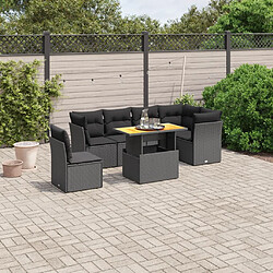 vidaXL Salon de jardin 7 pcs avec coussins noir résine tressée 