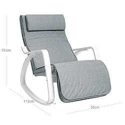 Avis Helloshop26 Fauteuil à bascule en bois de bouleau chaise berçante avec repose-pieds réglable en 5 angles imitation lin capacité de charge 150 kg salon gris clair 12_0002783