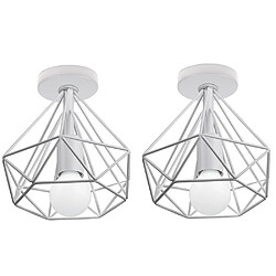 Stoex 2 PCS Retro Industrielle Plafonnier en Métal Blanc Cage , Suspension Plafonnier luminaire chambre pour entrée,allée, porche,couloir,chambre,Café Bar 