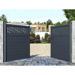 Vente-Unique Portail battant aluminium semi plein à motifs L305 x H181 cm anthracite - BAZIO