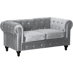 Habitat Et Jardin Canapé fixe Chesterfield Velours Aliza - 157 x 82 x 70 cm - 2 places - Gris