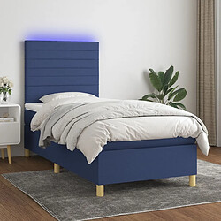 Maison Chic Lit adulte- Lit + matelas,Sommier à lattes de lit et matelas et LED Bleu 90x200 cm Tissu -GKD87487