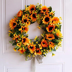 Couronne de fleurs de tournesol artificielle avec tournesol jaune et feuilles vertes pour porte d'entrée mur intérieur ou extérieur décoration de