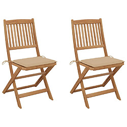 vidaXL Chaises pliables de jardin lot de 2 avec coussins Bois d'acacia