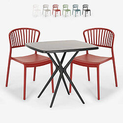 Ahd Amazing Home Design Ensemble 2 Chaises Table Carrée Noire 70x70cm Design Extérieur Magus Dark, Couleur: Rouge