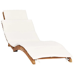 vidaXL Chaise longue pliable avec coussin blanc crème Bois de teck