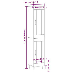 vidaXL Buffet haut Chêne marron 34,5x34x180 cm Bois d'ingénierie pas cher