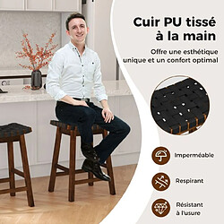 Avis Helloshop26 Tabouret de bar lot de 2 en bois massif siège tissés de sangles en simili cuir hauteur d’assise 65 cm tabouret cuisine industriel marron 20_0005138