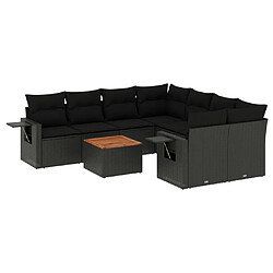 Maison Chic Ensemble Tables et chaises d'extérieur 9 pcs avec coussins,Salon de jardin noir résine tressée -GKD359808