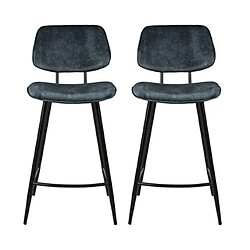 Mes Lot de 2 chaises de bar H68 en tissu velours bleu nuit - SITEA 