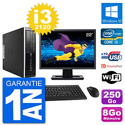 PC HP 8300 SFF Ecran 22" Intel i3-2120 RAM 8Go Disque 250Go Windows 10 Wifi - Occasion