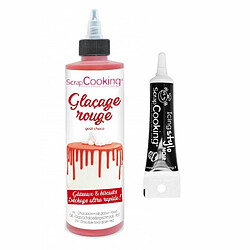 Scrapcooking Glaçage goût chocolat 130 g rouge + Stylo de glaçage noir