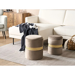 Beliani Lot de 2 poufs coffre en velours taupe MEDFORD