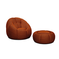 Courtois Laville Fauteuil avec pouf tissu rouge brique - FIGO et FAGO