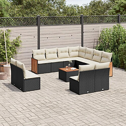 vidaXL Salon de jardin 12 pcs avec coussins noir résine tressée 