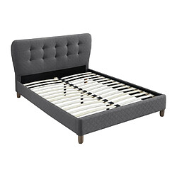 Avis Vente-Unique Lit 160 x 200 cm avec tête de lit capitonnée - Tissu - Gris + Matelas - ELIDE