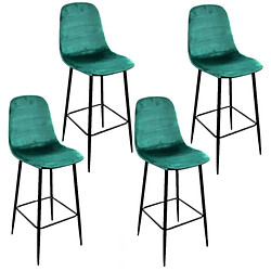 Toilinux Lot de 4 Tabourets de bar en velours vintage Inoui - Vert émeraude