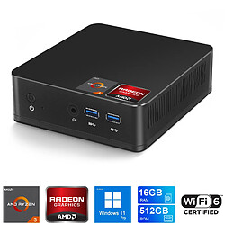 VANWIN Mini PC AMD Ryzen 3-2300U, Windows 11 Pro 16 Go DDR4+512Go SSD (8 cœurs 16 Threads, jusqu'à 4,3 GHz) Mini Ordinateur dual band WiFi 2.4G+5G | BT5.2 | Wi-Fi 6 -Noir 