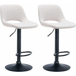 Decoshop26 Tabourets de bar chaises haute x2 avec repose-pieds en tissu crème piètement métallique noir 10_0004096 