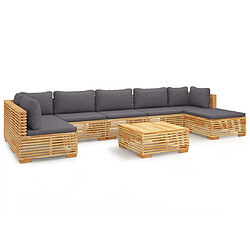 vidaXL Salon de jardin 8 pcs avec coussins Bois de teck solide