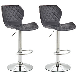 Decoshop26 Lot de 2 tabourets de bar avec coutures décoratives en forme de losanges en PVC noir et métal chromé 10_0004105 