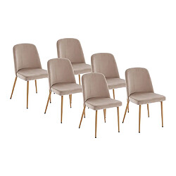 Vente-Unique Lot de 6 chaises en velours et métal effet bois - Beige - MINAGRI 