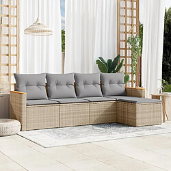 vidaXL Salon de jardin avec coussins 5pcs mélange beige résine tressée 